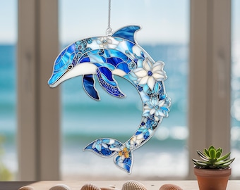 Atrapasol acrílico con forma de delfín: decoración tropical para ventanas de playa