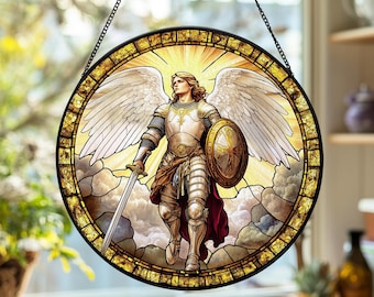 Archangel Stained Glass Suncatcher, Saint Archangel Window Hanging, Religious Home Decor, Spiritual Gift