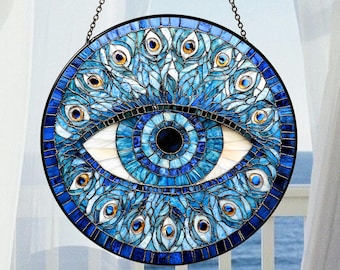 Evil Eye Stained Glass Suncatcher: Handmade Window Decor