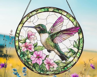 Hummingbird Stained Glass Suncatcher, Hummingbird Window Hanging, Bird Lover Gift