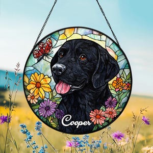 Black Labrador Stained Glass Suncatcher: Dog Memorial Decor