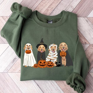 Ghost And Witch Golden Retriever Halloween Sweatshirt, Ghost Golden Retriever Shirt, Dog Lover Gift, Ghost Dog Shirt, Сute Ghost Dog Tees