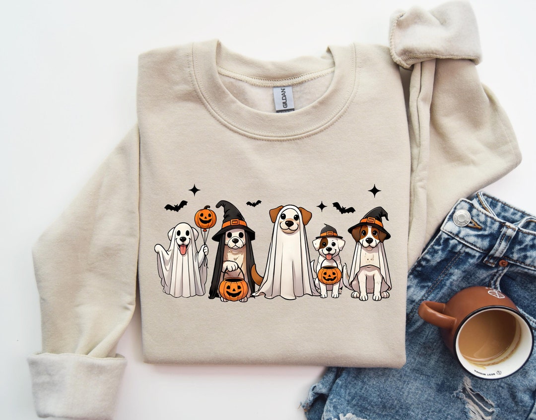 Retro Halloween Dog Ghost Sweater, Halloween Dogs Shirt, Dog Gift Shirt ...