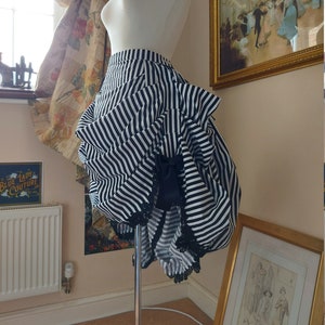 STRIPED STEAMPUNK SKIRT, Black and White Stripey Bustle, Victorian Costume Overskirt