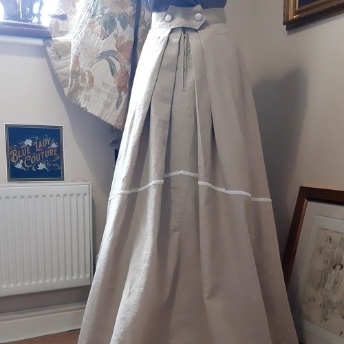 Edwardian Walking Skirt, EMMELINE shops SKIRT, Long Linen Skirt, Edwardian Costume