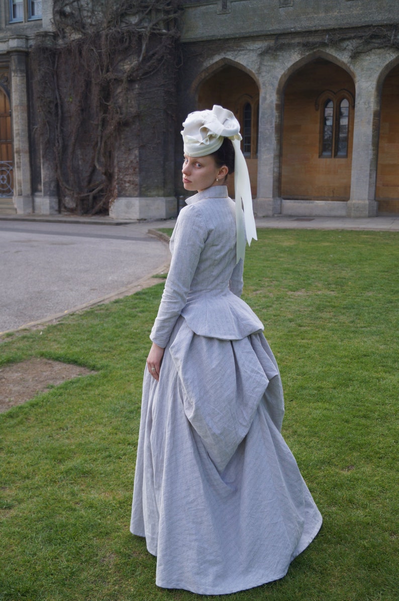 Victorian Dresses | Victorian Ballgowns | Victorian Clothing Victorian Outfit 1880s Bustle Dress in Linen $495.00 AT vintagedancer.com