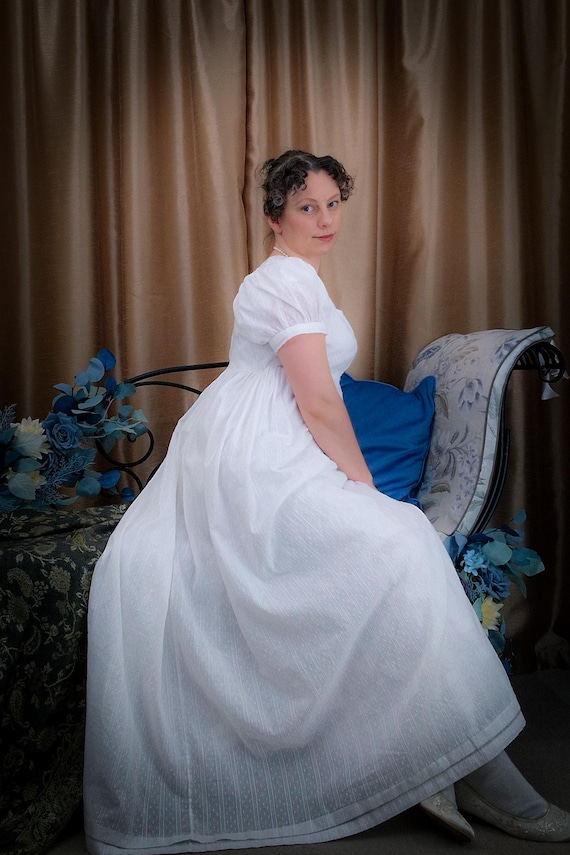 Regency Costume JANE GOWN Gauzy Muslin Cross Front Cotton