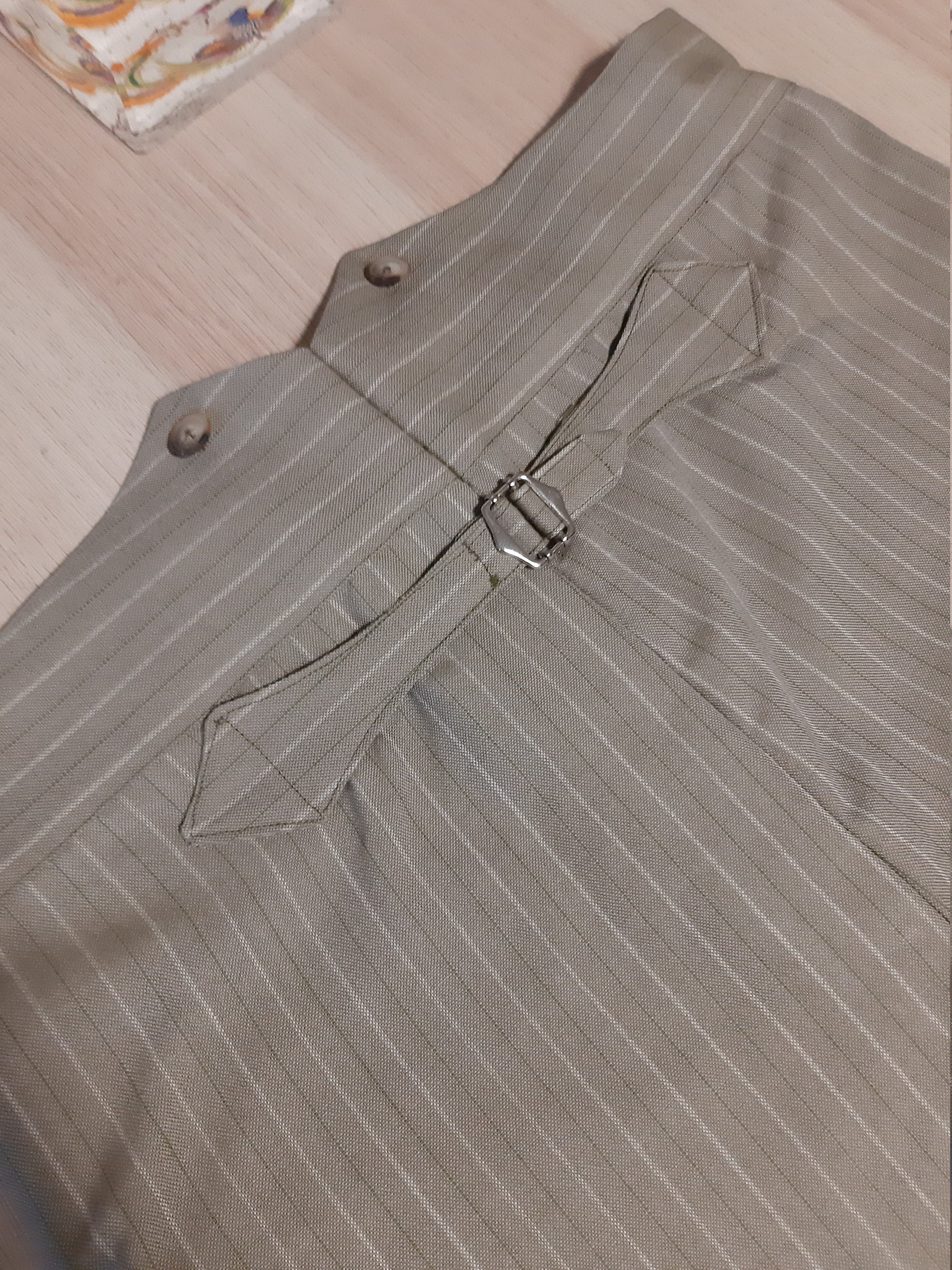 Image of Vintage Style Striped Wool Pants, Mens Trousers, Vicwardian Trousers, Fishtail Pants