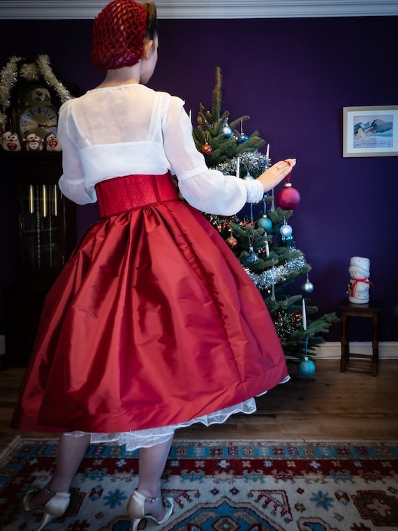 Retro 50s Vintage Style PETIT JOSEPHINE Red Taffeta Full Christmas Party Skirt Etsy