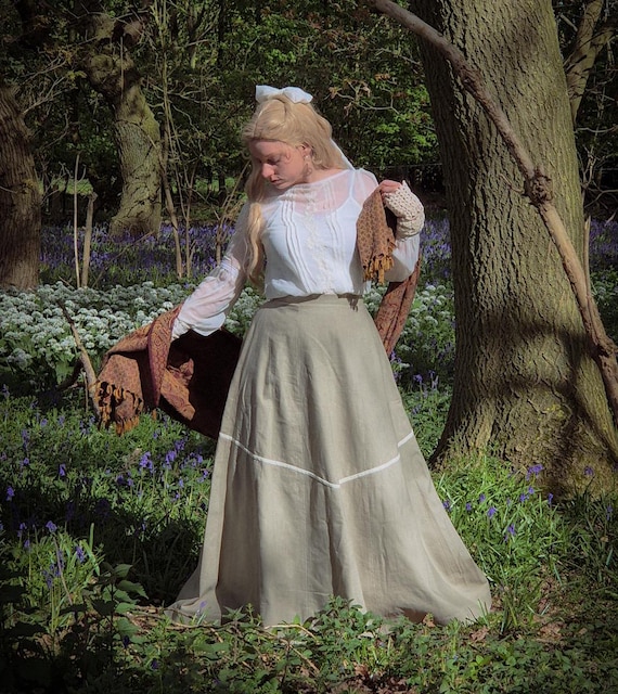 Edwardian Linen Walking Skirt: Emmeline Gored Skirt, Vintage Style