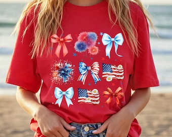 Bunch T-Shirt USA, kokett 4. Juli Feuerwerk Shirt für Frauen, süßes rot weiß blaues T-Shirt, amerikanische Flagge Sweatshirt, Girly Juli Top