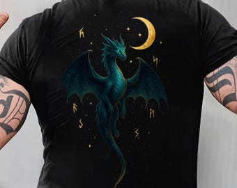 Celestial Dragon Shirt, Gothic Fantasy Dragon Tee, Moon and Stars Dragon Shirt, Cute Dragon Shirt, Witchy Shirt, Dark Aesthetic Tee