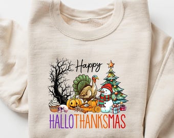 Fröhliches Hallothanksmas Sweatshirt, Halloween Thanksgiving Weihnachten Shirt, Herbst Saison Shirt, Halloween Pullover, Urlaub Shirt, Herbst Pullover