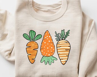 Sudadera de zanahoria, camiseta "Apoyémonos mutuamente", sudadera de Pascua para mujer, camiseta de conejo de primavera, regalo de Pascua para mujer, camiseta de jardinería
