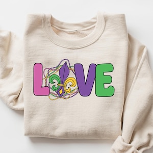 Mardi Gras Love Sweatshirt,Women Mardi Gras Tshirt,Mardi Gras Carnival Shirt,New Orleans Shirt,Fat Tuesday Gift,Mardi Gras Shirts for Lovers