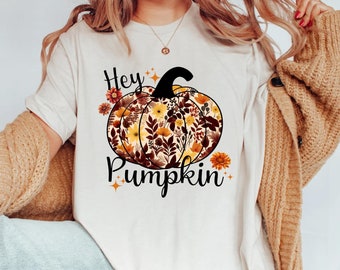 Sudadera de calabaza, camiseta retro de calabaza, camiseta vintage de calabaza con flores para mujer, ropa bonita de otoño, camiseta de otoño, camiseta de calabaza de Halloween