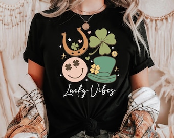 Lucky Vibes Shirt, St Patrick's Day Aesthetic Tee, Cute Shamrock T-Shirt, Irish Lucky Outfit, March 17 Sweatshirt