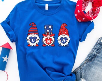 USA Gnomes 4. Juli Shirt, Vaterländisches Gnom Tank Top, süßes rot weiß blaues T-Shirt, lustiges Juli Fourth Outfit, Sommer BBQ Parade Shirt