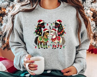 Horse Christmas Sweatshirt, Western Christmas Horse Shirt,Womens Christmas Sweater,Cowboy Christmas Sweater,Horse Lover Gift,Holiday Sweater