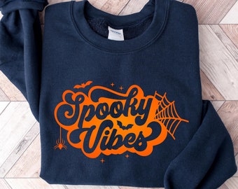 Gruseliges Vibes Sweatshirt, gruseliges Halloween Shirt, Damen Halloween Shirt, gruseliges Herbst Shirt, gruseliger Geist Shirt, gruselige Saison, Geschenke für den Herbst