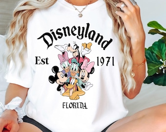 Camiseta retro de Disneyland Florida, camiseta de Disneyworld fundada en 1971, camiseta de vacaciones de Disney, camiseta de Mickey y sus amigos, camiseta retro de Walt Disney