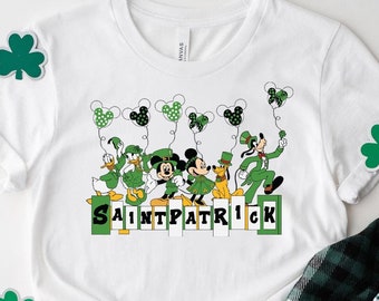 Camiseta de Disney World con Mickey y sus amigos para el Día de San Patricio, regalo de San Patricio de Disney, suéter con trébol irlandés, camiseta para viajes familiares a Disneyland
