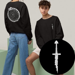 Icelandic Vegvisir Compass Sweatshirt / Viking Broken Sword / Snake Ouroboros with Runes / Unisex Crewneck Sweatshirt