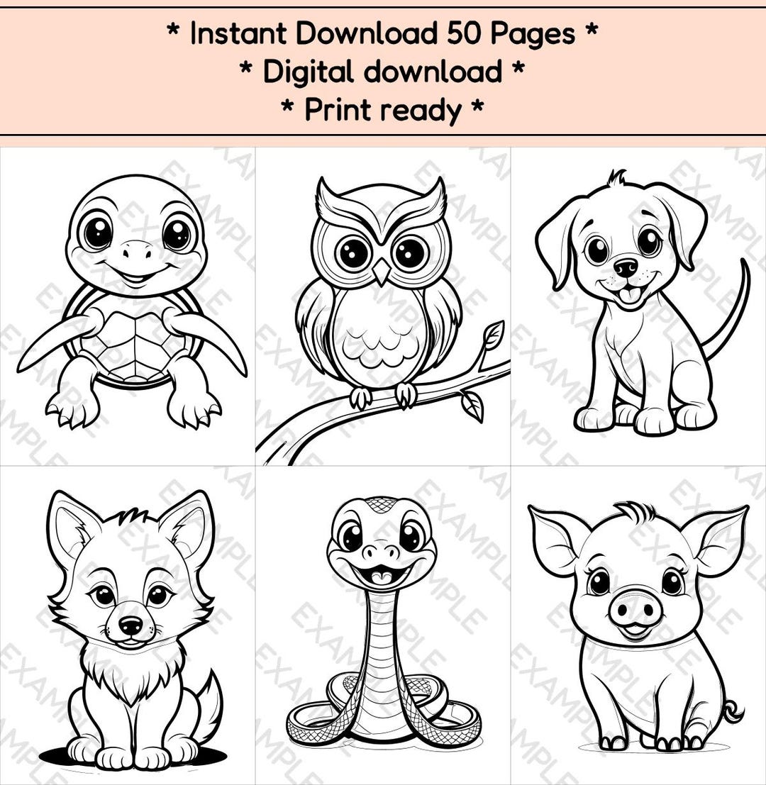 50 Cute Baby Animal Coloring Pages – Black and White Line Art for Kids ...