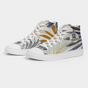 Hoge boho-sneakers voor dames aardse canvas palmbladprint – Exclusief voor Boho Roads Design gemaakt voor alle boho-fans