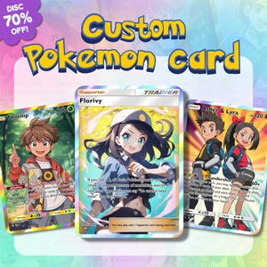 Carte Pokémon personnalisée, portrait Pokémon, cadeau personnalisé, illustration, fête des pères, portrait anime, entraîneur Pokémon, couple, enfants, animal de compagnie