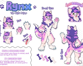 Niestandardowy arkusz referencyjny futrzaka, arkusz postaci Fursona, grafika Anthro do kostiumu futrzaka (plik cyfrowy)