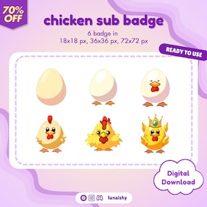 Chicken Twitch Sub Badges, Bit badges, Subscribers Badge, Sub Badge, Badges, Twitch, Discord, Stream, Pastel, Cute, Kawaii, Channel Point