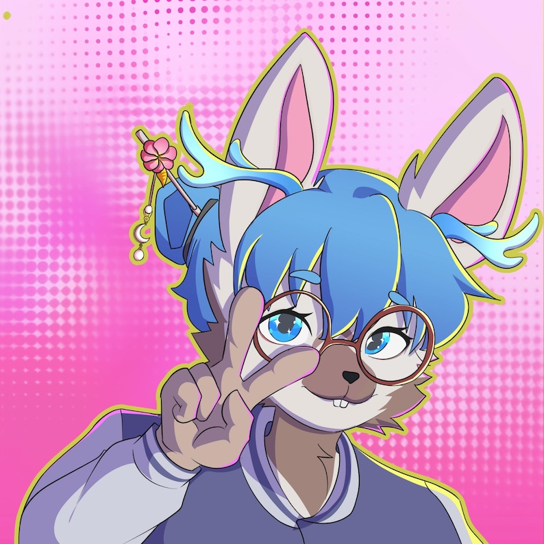 Vibrant and eye-catching furry art commission promotional image featuring a colorful digital illustration in a bold cartoon style. The artwork showcases detailed shading, smooth gradients, and bright neon tones with a dynamic circular background. Perfect for advertising custom furry art, digital character design, or personalized illustration commissions for fans of vibrant anthro art styles.