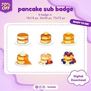 Pancake Twitch Sub Badges, Bit badges, Subscribers Badge, Sub Badge, Badges, Twitch, Discord, Stream, Pastel, Cute, Kawaii, Channel Point