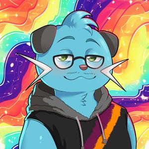 Vibrant and eye-catching furry art commission promotional image featuring a colorful digital illustration in a bold cartoon style. The artwork showcases detailed shading, smooth gradients, and bright neon tones with a dynamic circular background. Perfect for advertising custom furry art, digital character design, or personalized illustration commissions for fans of vibrant anthro art styles.