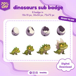 Dinosaurs Twitch Sub Badges, Bit badges, Subscribers Badge, Sub Badge, Badges, Twitch, Discord, Stream, Pastel, Cute, Kawaii, Channel Point