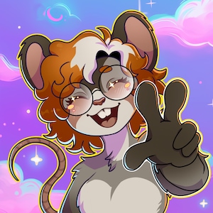 Vibrant and eye-catching furry art commission promotional image featuring a colorful digital illustration in a bold cartoon style. The artwork showcases detailed shading, smooth gradients, and bright neon tones with a dynamic circular background. Perfect for advertising custom furry art, digital character design, or personalized illustration commissions for fans of vibrant anthro art styles.