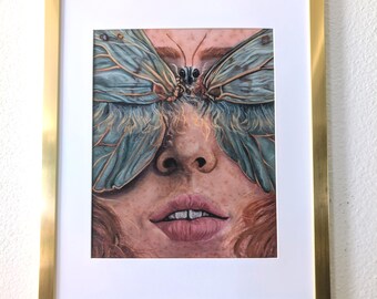 Metamorphosis Print – Dark Academia Moth Portrait, Feminine Wall Art