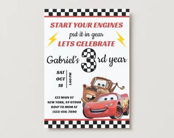 Cars Digital 3rd Birthday Invitation