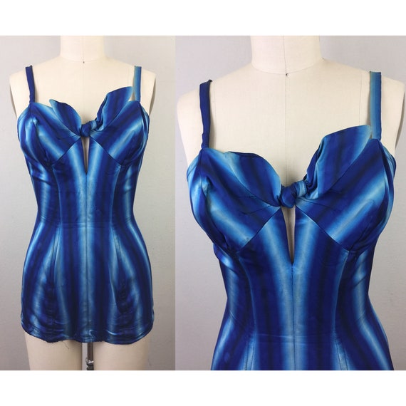 Vintage 50s Rose Marie Reid Blue Ombre Stripe Sati