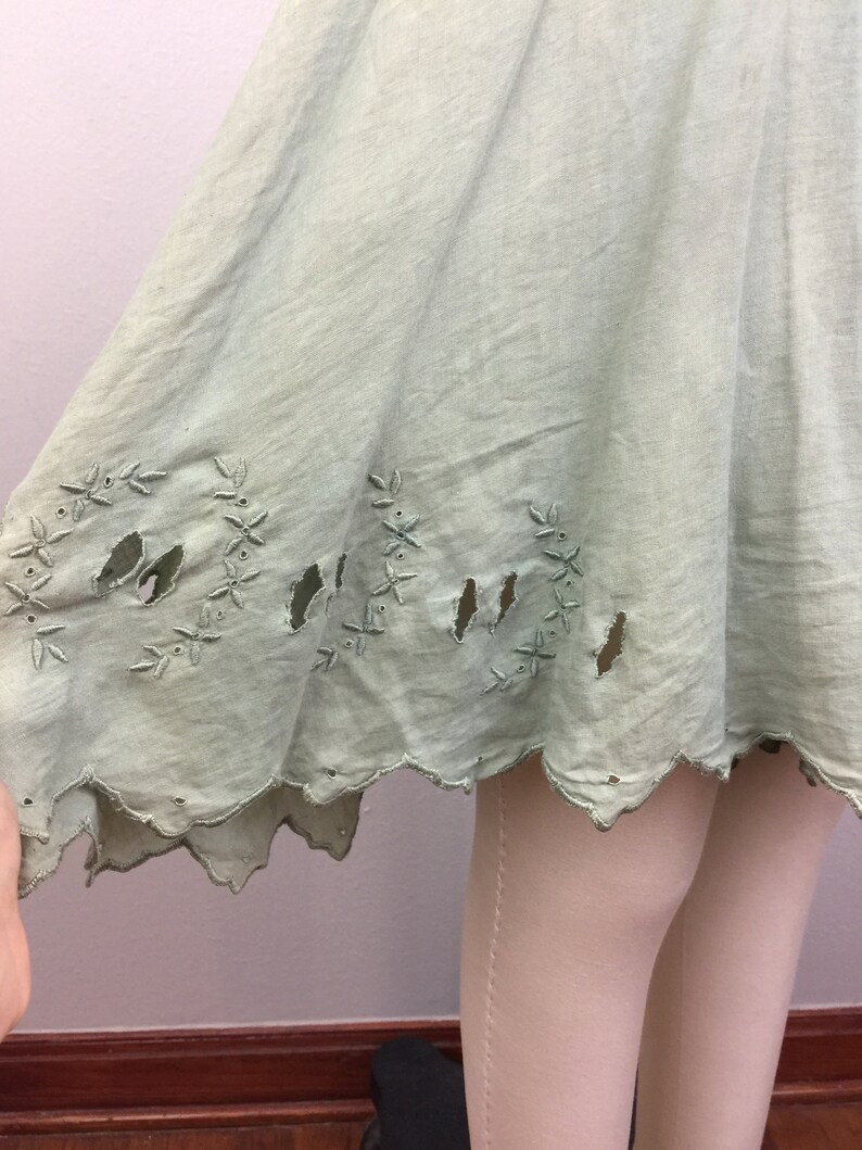 Vintage VICTORIAN Antique Shorts Bloomers Undergarment Cotton Embroidered Eyelet Sage Green