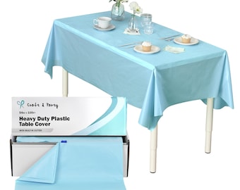 Craft And Party Plastic Table Cover Roll with Convenient Cutter for Party, Banquet, Picnic, Kids Activities for Any Size and Shape Table