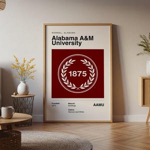 Póster vintage de la Universidad Alabama A&M (HBCU) con impresión artística en lienzo, regalo para exalumnos de la NCAA