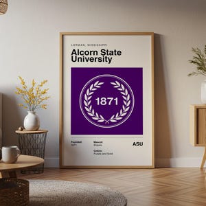 Póster vintage de la Universidad Estatal de Alcorn (HBCU), impresión artística en lienzo, regalo para exalumnos de la NCAA