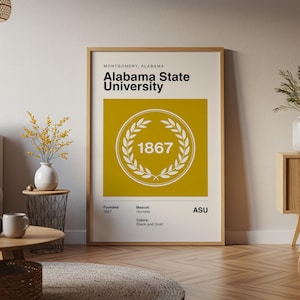 Póster vintage de la Universidad Estatal de Alabama (HBCU), impresión artística en lienzo, regalo para exalumnos de la NCAA