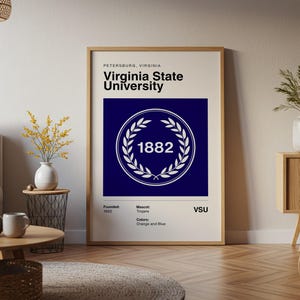 Póster vintage de la Universidad Estatal de Virginia (HBCU), impresión artística en lienzo, regalo para exalumnos de la NCAA.