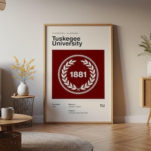 Póster vintage de la Universidad de Tuskegee (HBCU), impresión artística en lienzo, regalo para exalumnos de la NCAA.