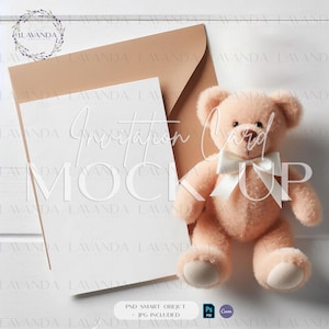 Maquette de carte d'invitation 5 x 7 cm, invitation modifiable pour babyshower Maquette d'anniversaire, papeterie, objet intelligent PSD, carte de voeux, invitation Canva