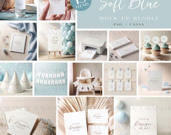 Blue Party Mockup Bundle: Editable PSD & Canva