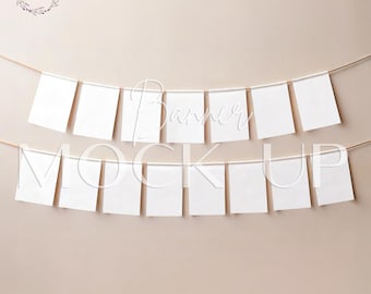 Birthday Banner Mockup: Minimalist Bunting, Canva & PSD (Digital File)